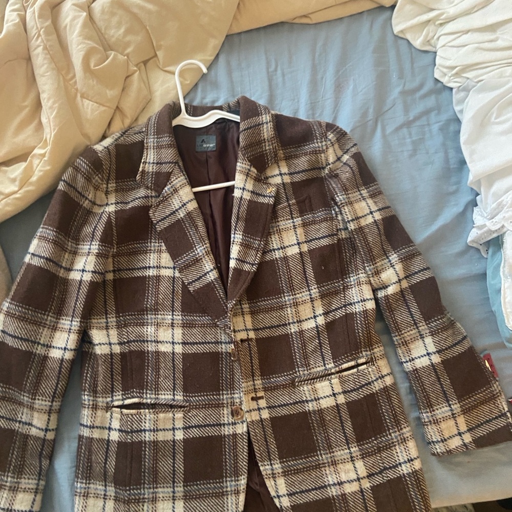 Brown Plaid Women's Blazer